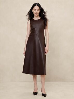banana republic VEGAN LEATHER PANELED MIDI DRESS size 6